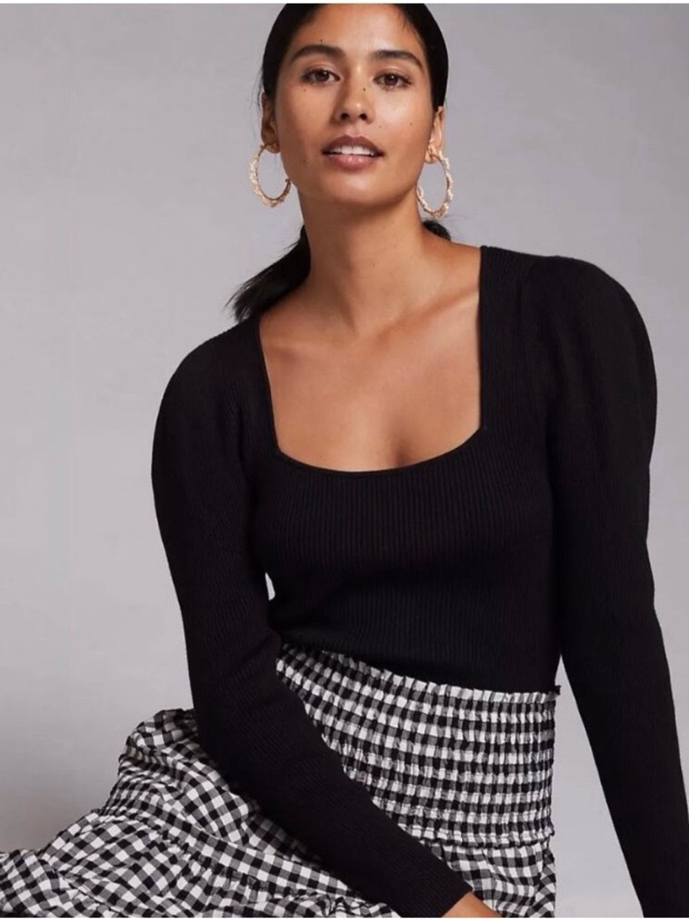 Maeve Black Square-Neck Ribbed Top